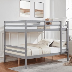 MAYEERTY Full over Full Bunk Bed with Ladder, Wooden Bed Frame with High Guardrail and Ladder for Kids, No Box Spring Needed, Grey - 1 of 4
