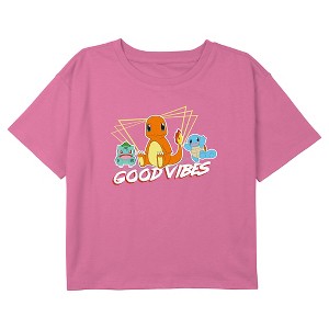 Girl's Pokemon Three Starters of Kanto Good Vibes Crop Top T-Shirt - 1 of 3