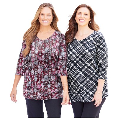 Catherines Women's Plus Size Petite Suprema 3/4 Sleeve V-Neck Tee