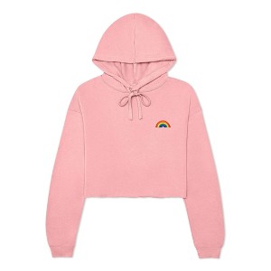 Dalix Rainbow Embroidered Fleece Cropped Hoodie Cold Fall Winter Women - 1 of 4
