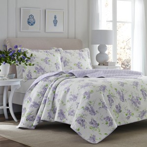 Laura Ashley Keighley Reversible Quilt Set Purple - 1 of 4