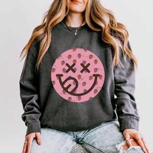 Simply Sage Market S.W.Smiley Smiley Face Strawberries Lightweight Garment Dyed Sweatshirt - 1 of 4