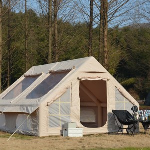 9.8 13ft Inflatable Glamping Camping Tent with Hand Pump 4 Season Waterproof Oxford Cabin Tent with Mesh and Chimney Window-The Pop Home - 1 of 4