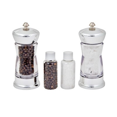 Kamenstein Manual Spice Mills (Set of 2), Adjustable Ceramic Grinding Mechanism, Prefilled with Sea Salt & Peppercorns, Includes Refillable Jars