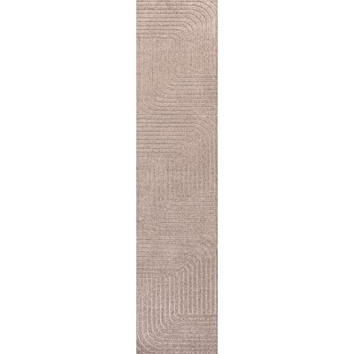 Light Taupe 2 x 8 Reversible Synthetic Stripe Runner Rug