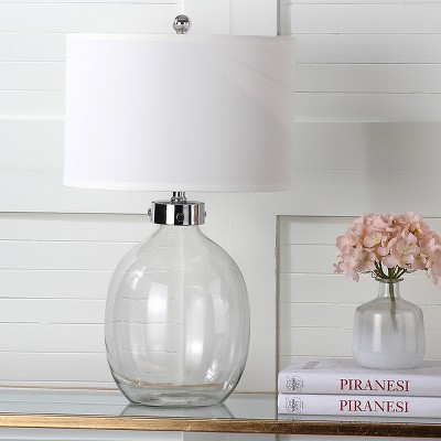 Neville 26" Clear Glass and Silver Iron Trim Table Lamp Set