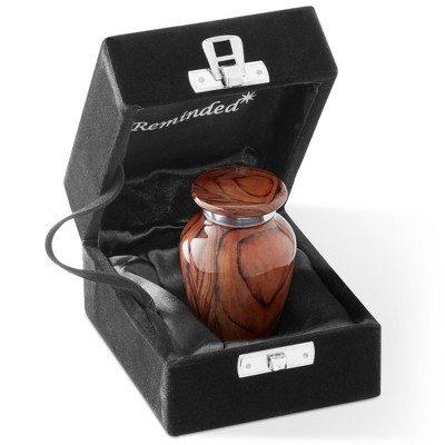 Reminded Adult Cremation Memorial Urn for Human Ashes, Wood Grain Brass Funeral Urn with Velvet Bag