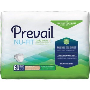 Prevail Nu-Fit Unisex Adult Incontinence Briefs, Refastenable Tabs, Maximum Absorbency - 1 of 4