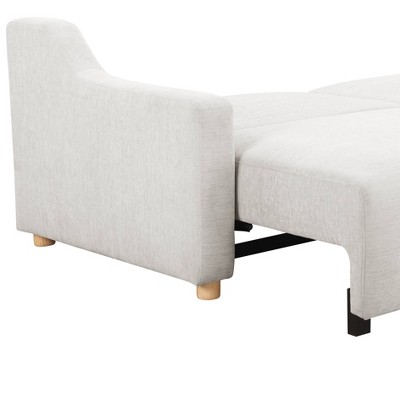 Cream Fabric Queen Sleeper Sofa with Natural Wood Legs