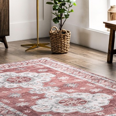 Rust Medallion Easy-Care Rectangular Synthetic Area Rug