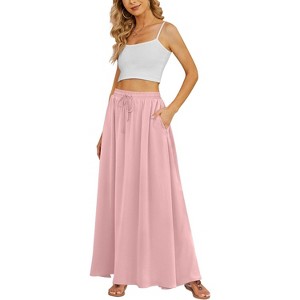 Women's High Waisted Pleated Flowy Maxi Skirt - Summer Casual with Pockets Light Pink Light Pink - 1 of 4