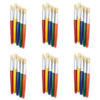 Charles Leonard Round Paint Brushes, Short, Assorted Colors, 5 Per Set, 6 Sets