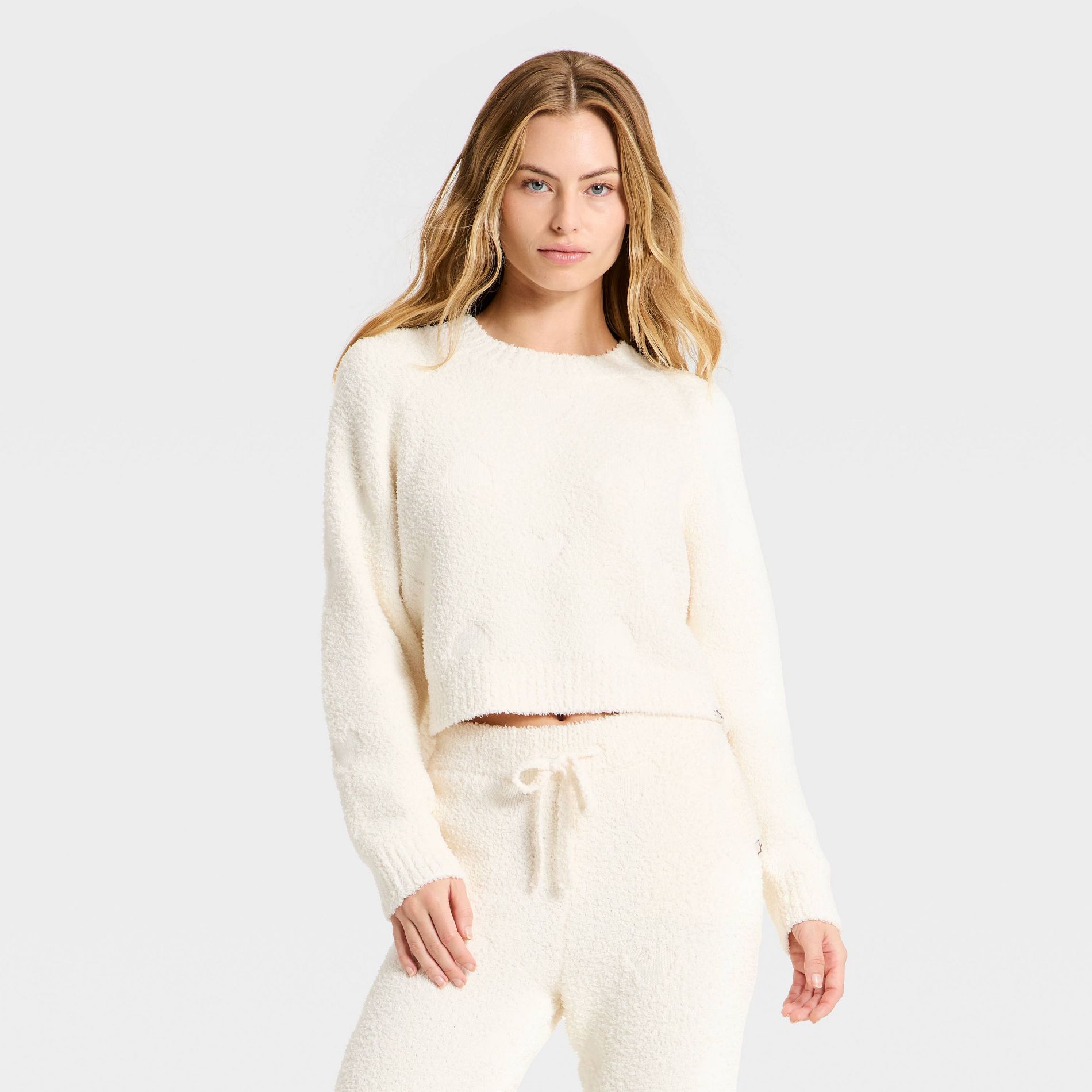 Women's Valentine's Day Embossed Boucle Sweatshirt - JoyLab™ Cream