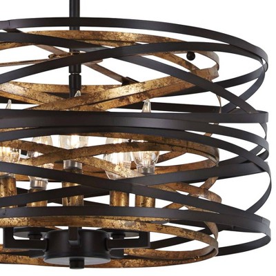 Mosaic Gold & Dark Bronze 5-Light Pendant Chandelier with Adjustable Height