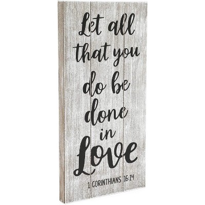 Farmlyn Creek Wooden Religious Home Wall Art, 1 Corinthians 16:14 Be Done in Love (15.7 x 7.87 in)