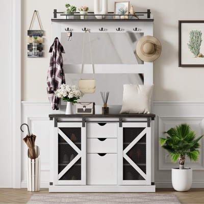 5 - In - 1 Hall Trees Multifunctional Unit With Shoe Storage, Adjustable Side Stand