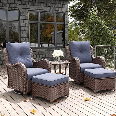 LayinSun Outdoor Patio Furniture Set, Brown Rattan Wicker Sectional Swivel Rocker Chairs Sets with Ottomans, Swivel Glider Chair