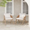 Christopher Knight Home Kaia Patio Modern Metal & Rattan Upholstered Accent Chairs with Faux Wood Finish (Set of 2) - 2 of 4