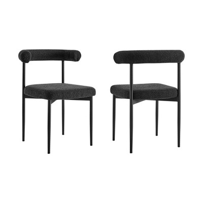 Armen Living Set of 2 Shannon Iron and Fabric Dining Chairs Matte Black
