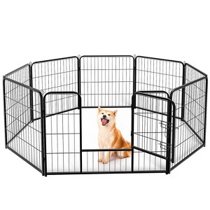 ELJGET 24" Dog Playpen, 8-Panel Portable Metal Pet Fence with Door, Safe Lock, Foldable Exercise Pen for Small Dogs & Outdoor Use - 1 of 4