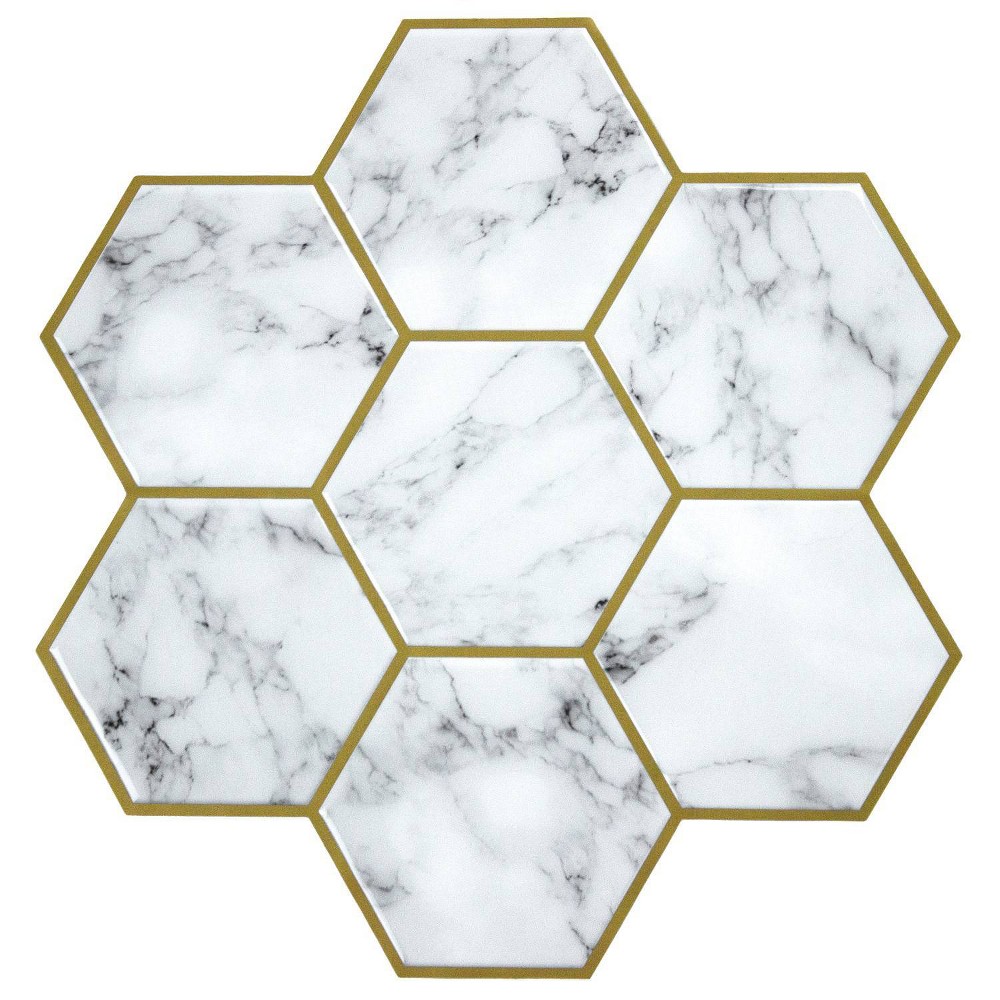 Photos - Wallpaper Roommates Large Hexagon Cararra Marble Sticktile Gold 