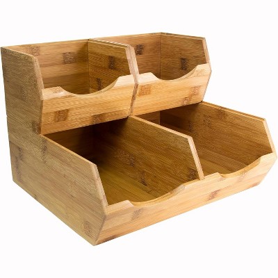 Set of 3 Stackable Bamboo Pantry Storage Bins for Potatoes & Onions