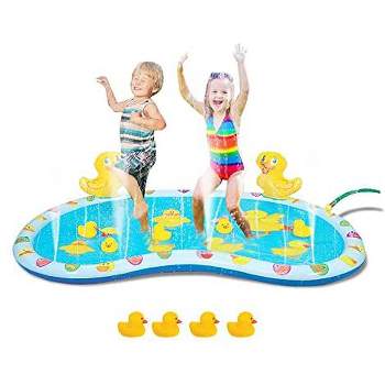 KOVOT 54" Inflatable Duck Splash Pool Mat Sprinkler with 4 Rubber Duckies