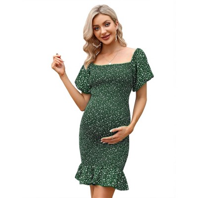Casual Ruffle Maternity Dress Nursing A Line Party Midi Dress
