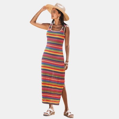 Women's Vibrant Multicolor Striped Maxi Beach Dress - Cupshe