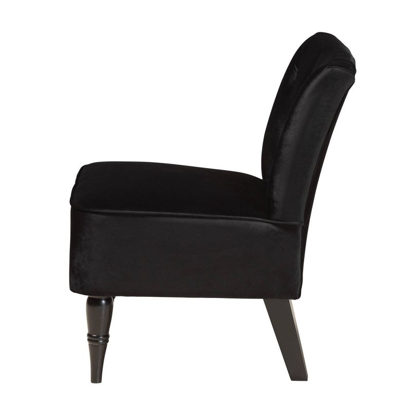 Harmon Velvet Fabric Upholstered and Wood Accent Chair Black/Walnut Brown - Baxton Studio, 5 of 12