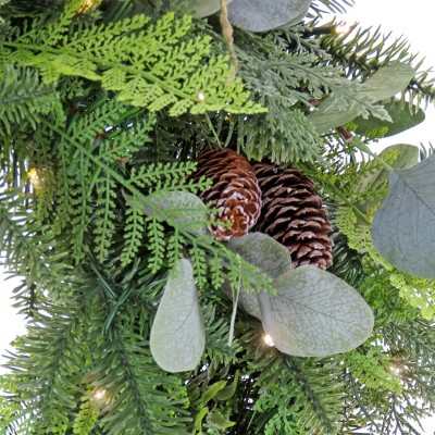 28'' Green Eucalyptus and Pine Cone Lighted Christmas Wreath