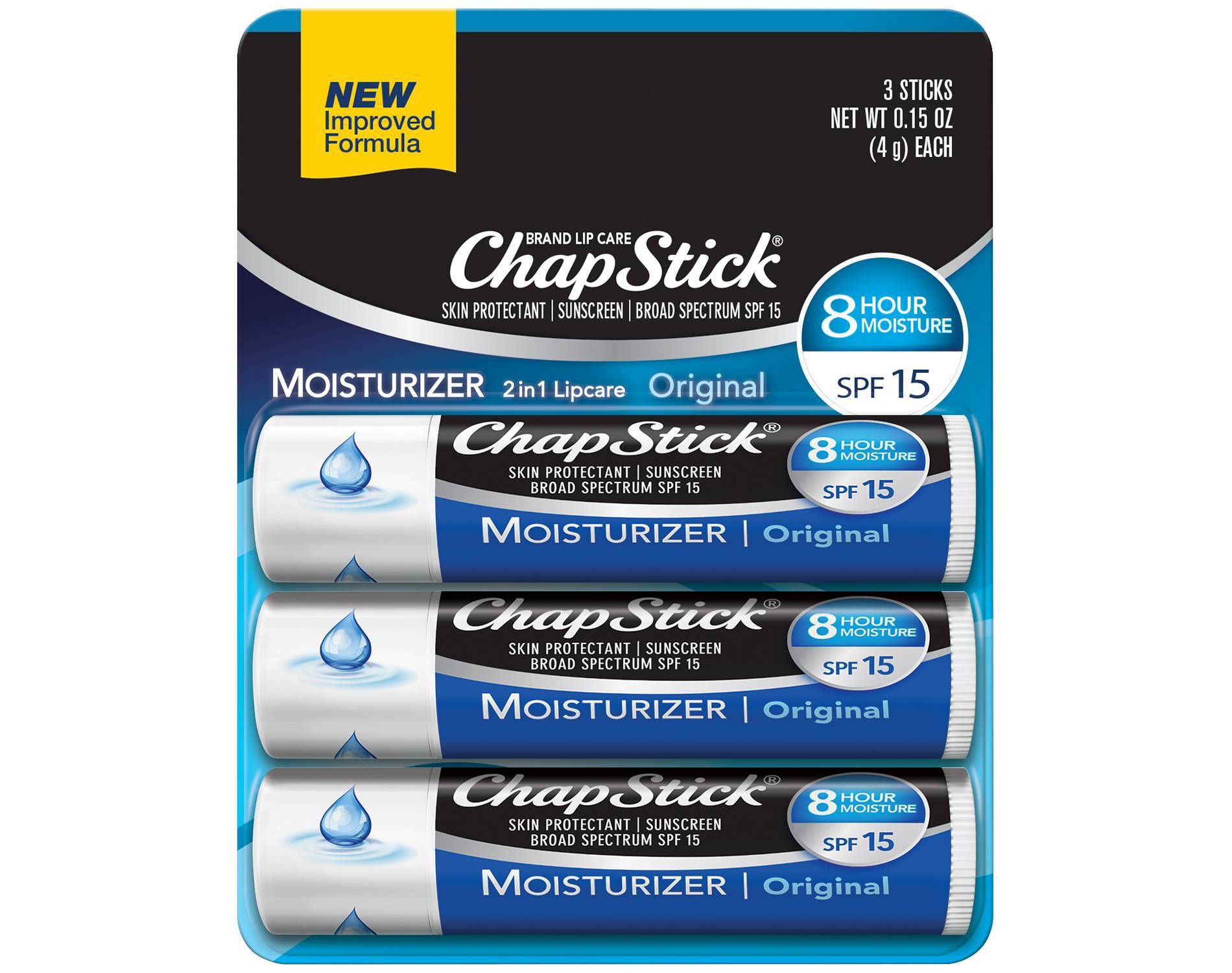 Chapstick Original Moisturizer Lip Balm - SPF 15 - 3ct: Net Weight 0.45 Oz, Stick Form, Travel Size