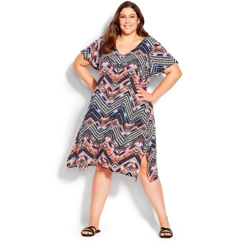 Women's Plus Size Alison Flutter Dress - Geo Chevron | Avenue : Target