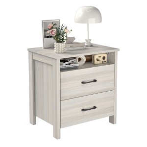 Farmhouse Nightstand with 2 Drawers, Rustic Wooden Nightstand with Bedside Table, Side End Table with Open Shelf - 1 of 4