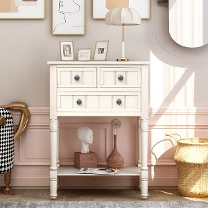 ACEPANO 23.7 in. W Narrow Console Table with Three Storage Drawers and Bottom Shelf-Ivory White - 1 of 4