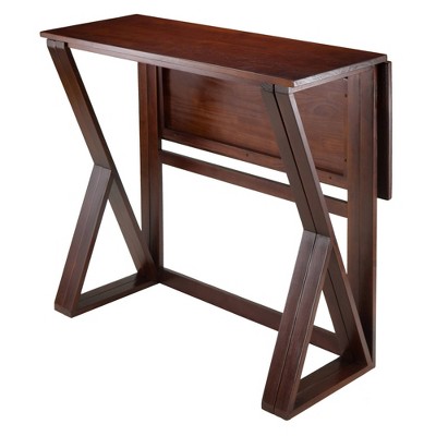 Walnut Drop Leaf Table with 2 Black Faux Leather Stools