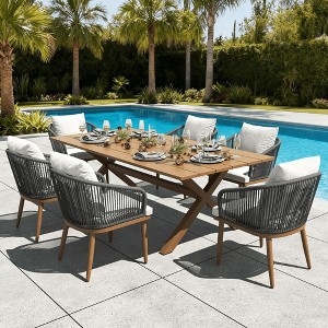 LayinSun 7 Pieces Outdoor Patio Dining Set, Aluminium Rectangular Dining Table and Wicker Rattan Chairs Set for Outside Backyard, Poolside - 1 of 4
