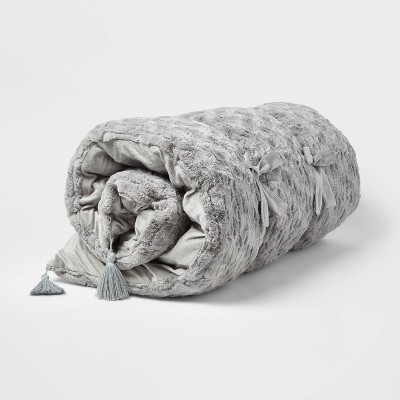 Textured Faux Fur Lounge Pillow Gray - Threshold™