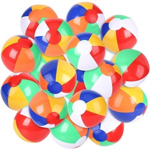 12 Pack Rainbow Beach Balls | 10" Inflatable Pool Toys for Kids | Summer Water Games & Party Decorations | Hawaiian Theme Outdoor Fun - 1 of 4