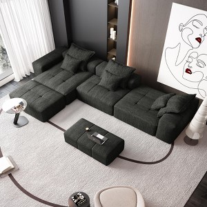 Whisen Modern Oversized Modular Sectional Sofa with 2 Ottoman, 2 Seat Sparkling Chenille Fabric and 4 Pillows, 4-Piece DIY Combination - 1 of 4