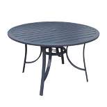 Santa Fe 48" Round Aluminum Dining Table with Slat Top - Dark Gray - Courtyard Casual