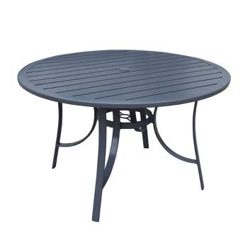 Santa Fe 48" Round Aluminum Dining Table with Slat Top - Dark Gray - Courtyard Casual