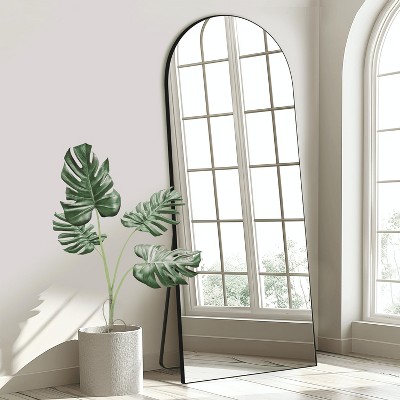 MAYEERTY Full-Length Mirror Wooden Right Angle Arch Black with Stand