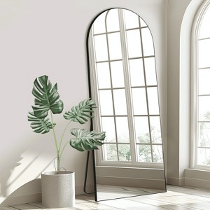 MAYEERTY Full-Length Mirror Wooden Right Angle Arch Black with Stand - 1 of 4