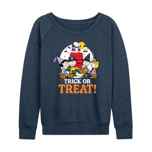 Women's - Peanuts - Trick Or Treat Moonlight Lightweight French Terry Wide Neck Long Sleeve Shirt - 1 of 4