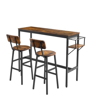 VYNXARIA  Table Set with wine bottle storage rack. Rustic Brown