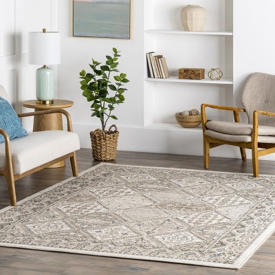 Beige Synthetic 3' x 5' Traditional Tile Easy-Care Area Rug