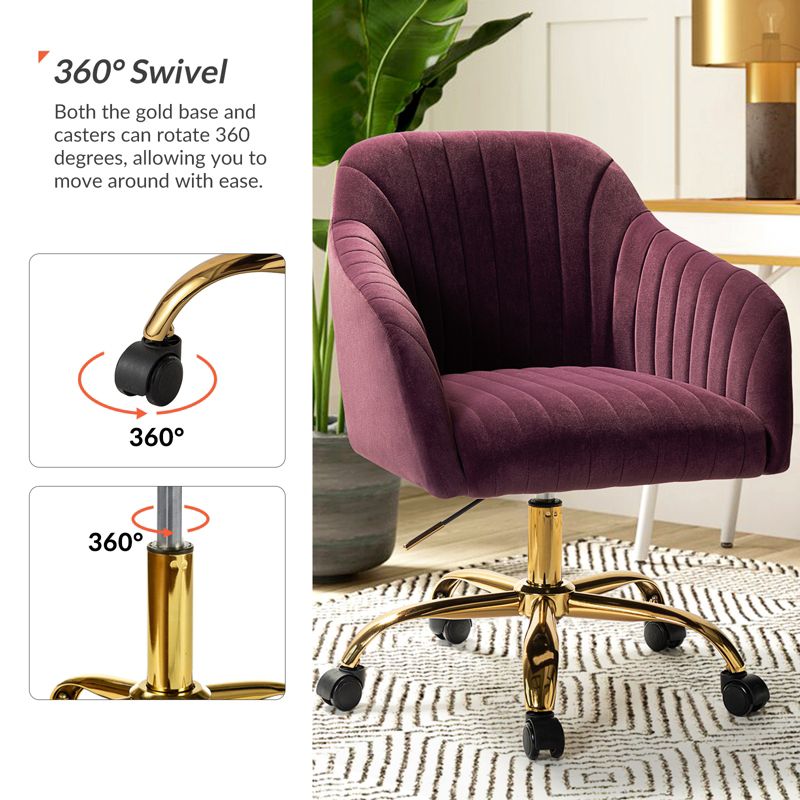Alex Velvet Height-adjustable Swivel Task Office Chair with Channel-tufted Back and Gold Metal Base | Karat Home, 5 of 18