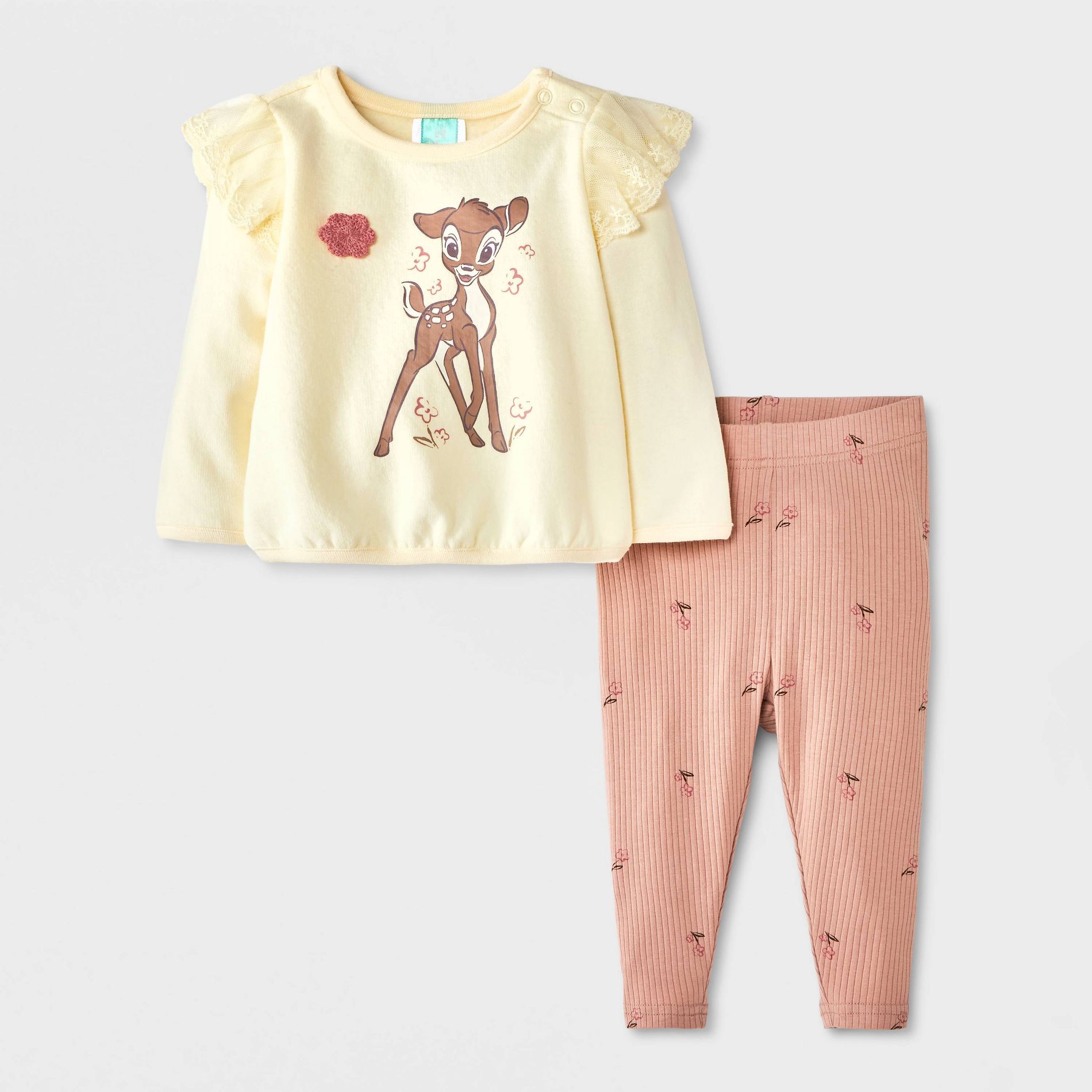 Baby Girls' 2pc Disney Bambi Sweatshirt and Legging Pants Set - Beige