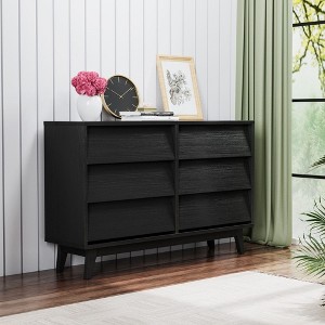CAVINAS 4/6 Drawers Dresser for Bedroom,Modern Dresser with Bevel Design and Wood Legs for Kids Room,Living Room and Hallway,Brown/Black - 1 of 4